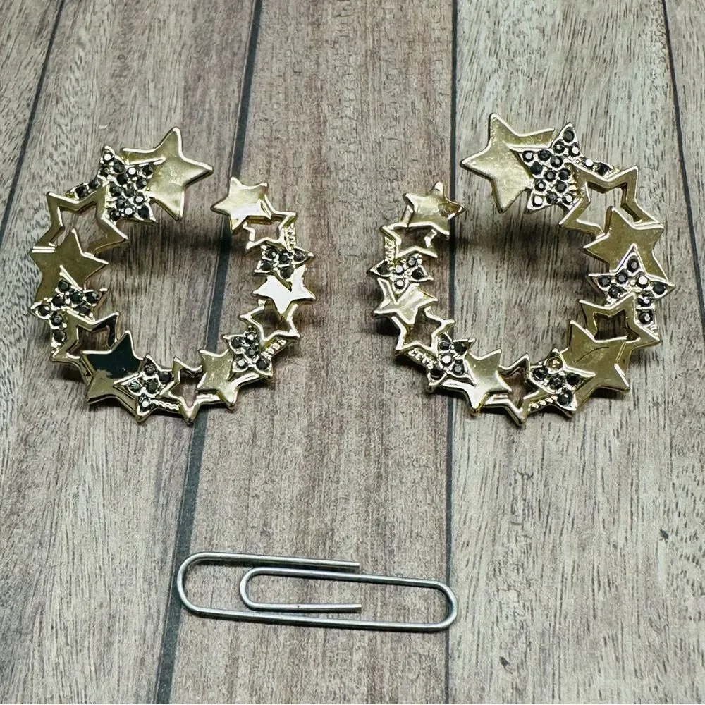 Gold Smokey Crystal Star Hoop‎ Earrings B4